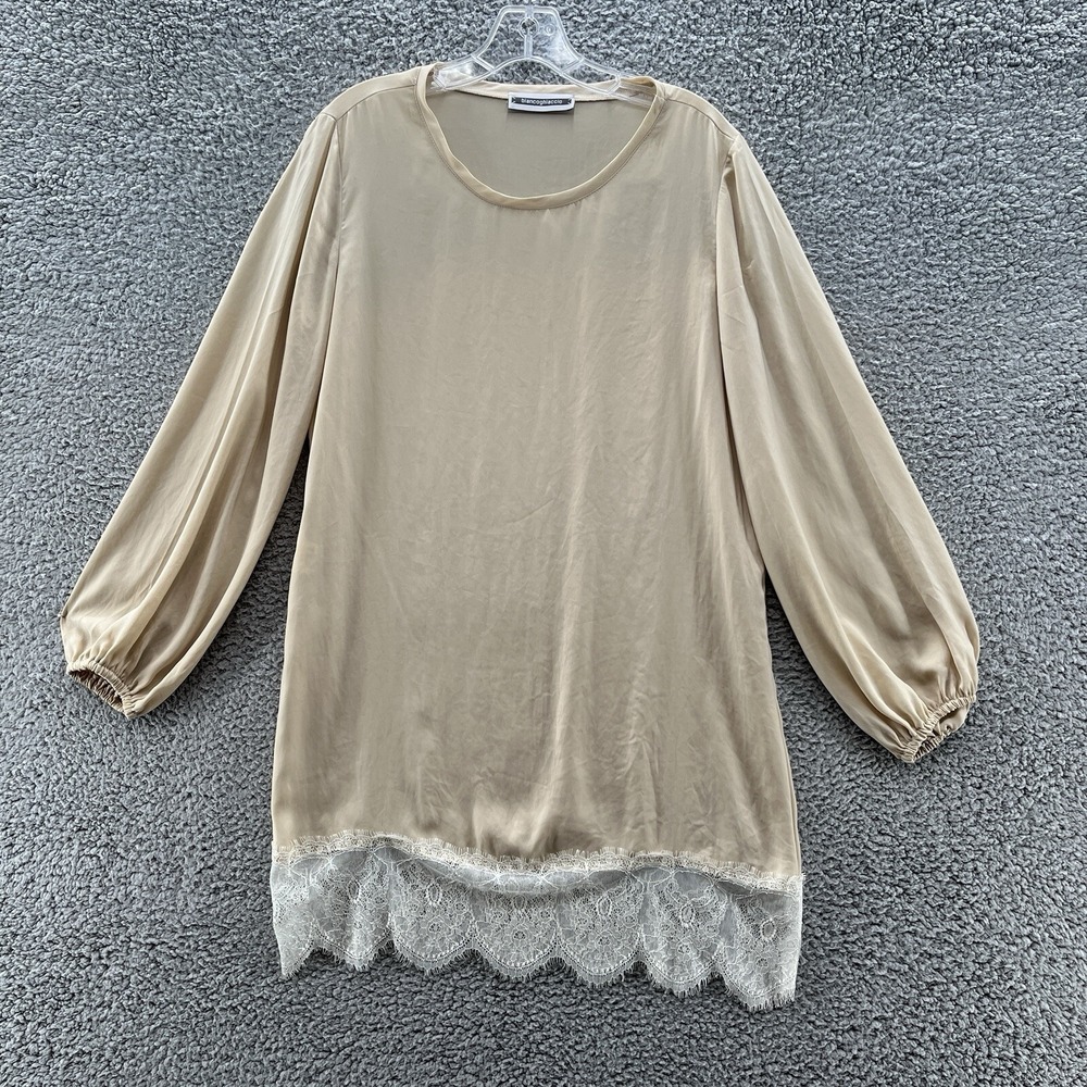 Biancoghiaccio Blouse Womens 10 or IT 44 Beige Classic Layering Italy Tunic Top